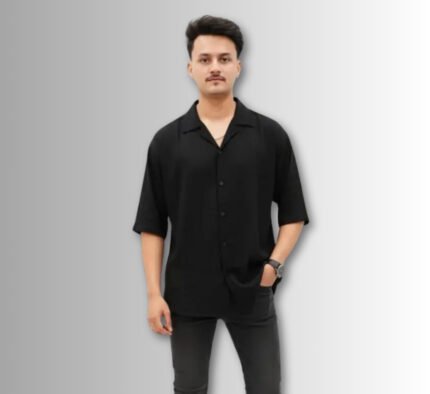 MENS HALF SLEEVR SORO BLACK V NECK DROP SHOULDER SHIRT